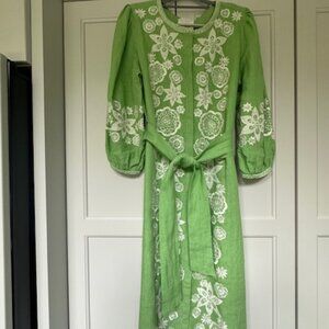 ASHA Palm Paloma Green Linen Dress